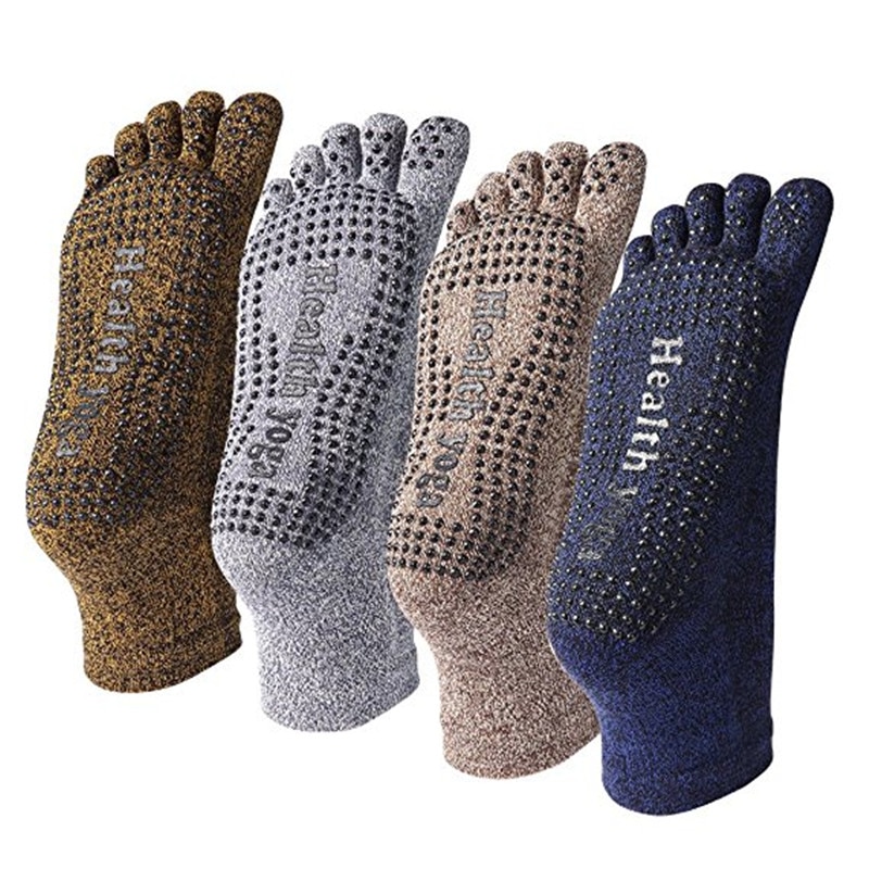 Anti-Slip Grip Men's Yoga Toe Socks 2 Pairs Set