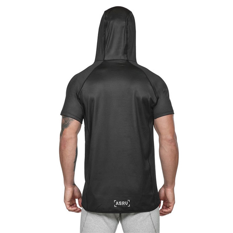 short sleeve workout hoodie mens