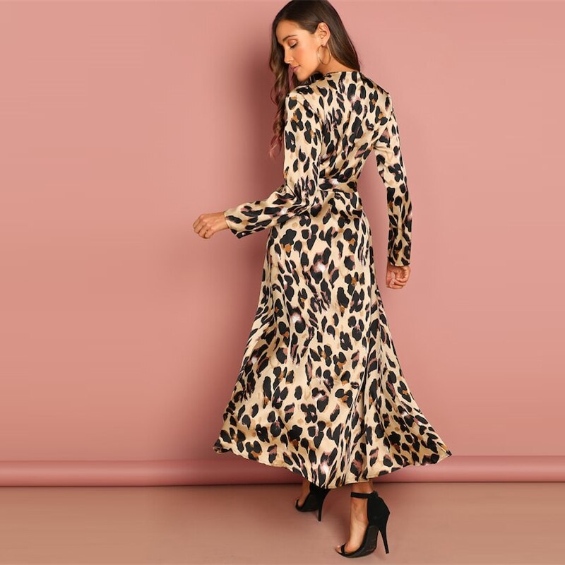 Women's Leopard Print Wrap Design Dress