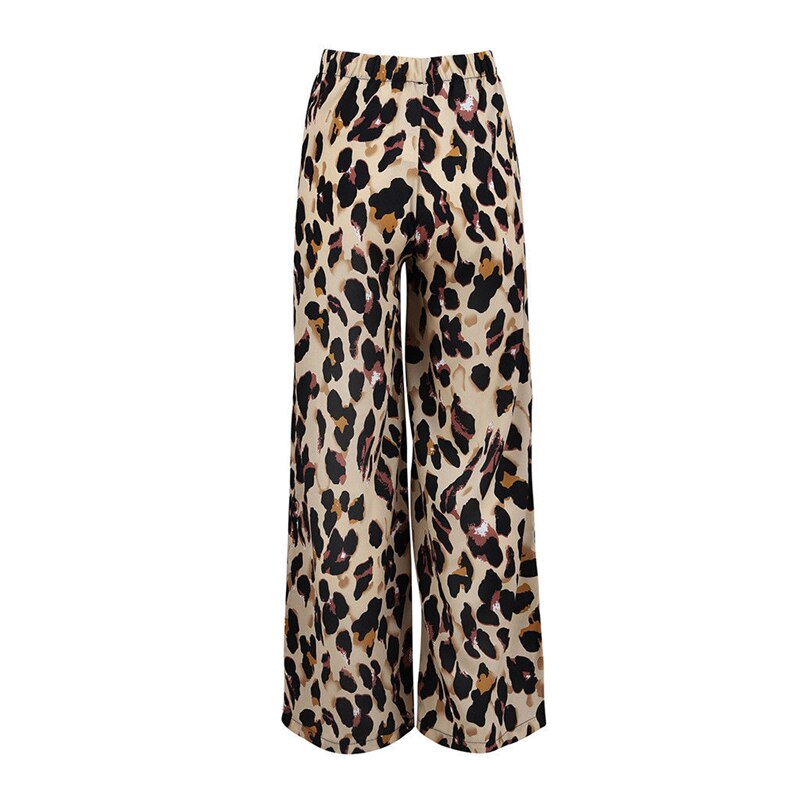 Women's Flared Wide Leg Pants with Leopard Print