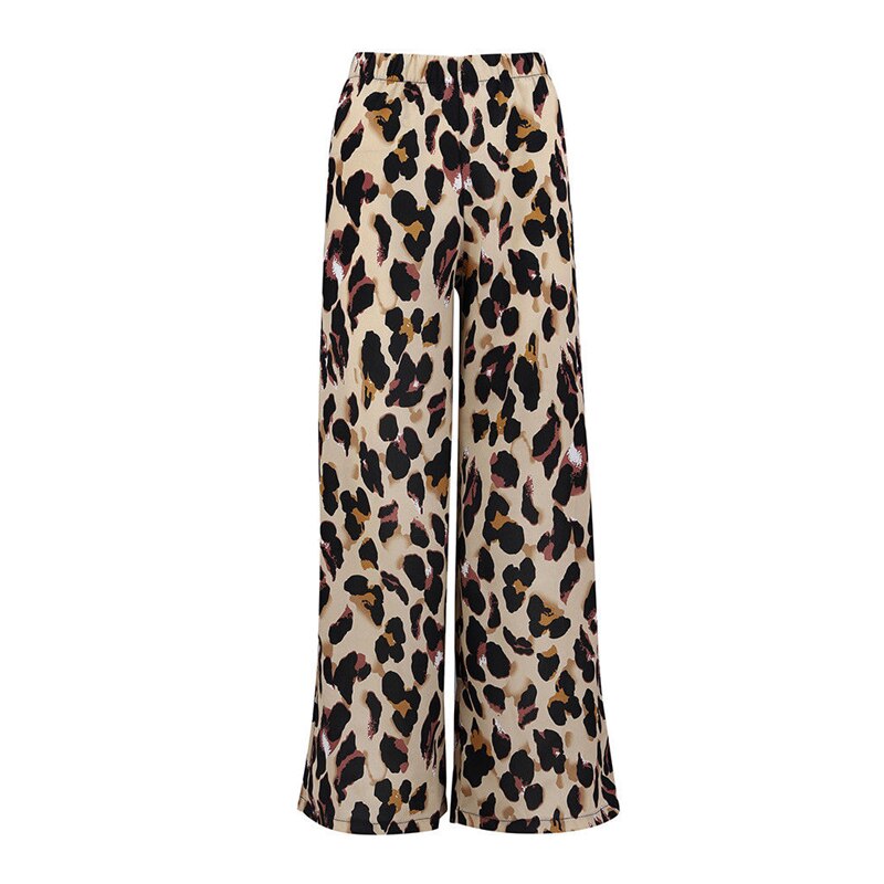 Women's Flared Wide Leg Pants with Leopard Print